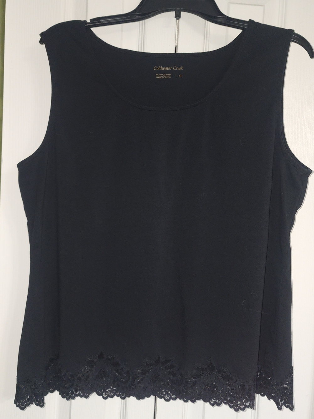 Coldwater Creek Black Lace-Hem Sleeveless Tank Top Size XL Romantic Boho